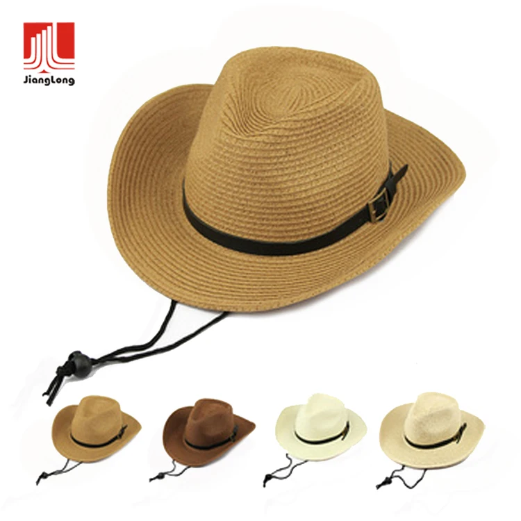 

Summer unisex leather belt sweatband support adjustable string beach paper straw cowboy hat