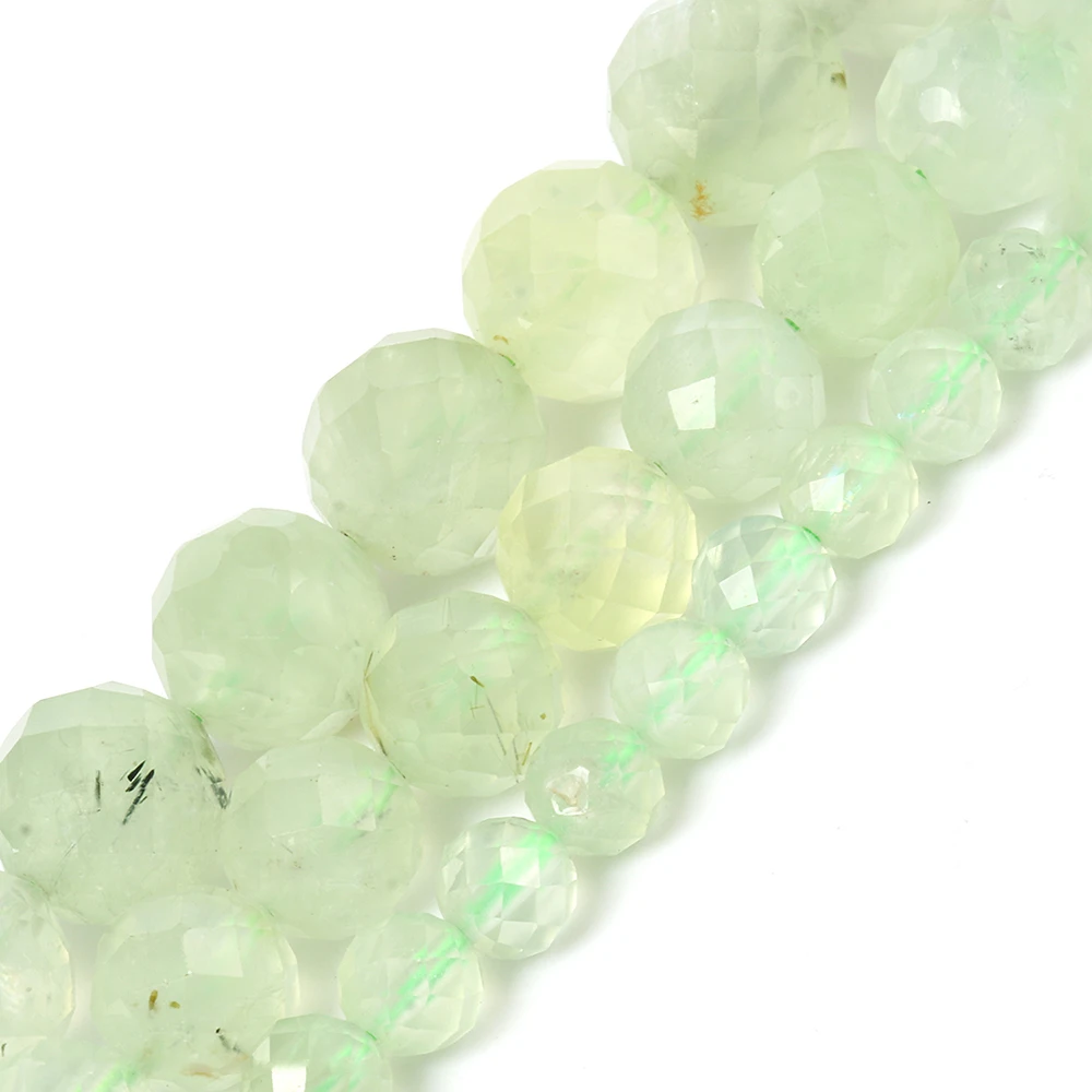 

AA Grade 6/8/10MM Faceted Natural Light Green Prehnite Stone Loose Beads For Jewelry Making Bracelet DIY