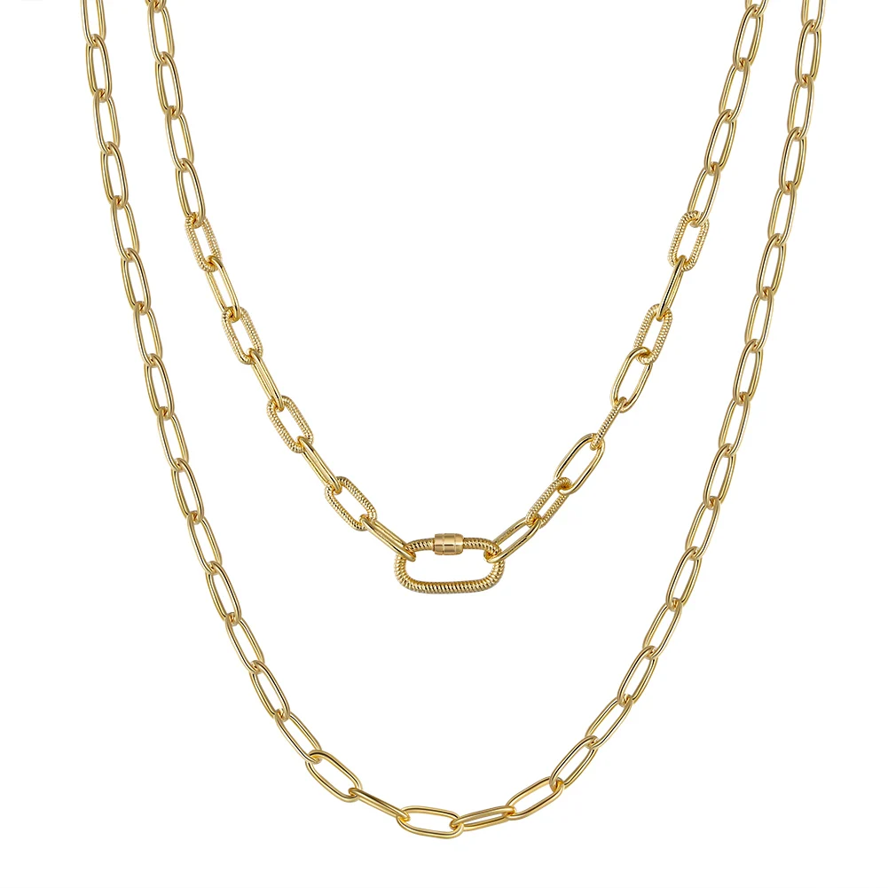 

RINNTIN SC50 Safety Screw Lock 3.2 *7.5mm Paperclip Chain Gold 925 Sterling Silver Solid for Women Men Necklaces Gold Plated