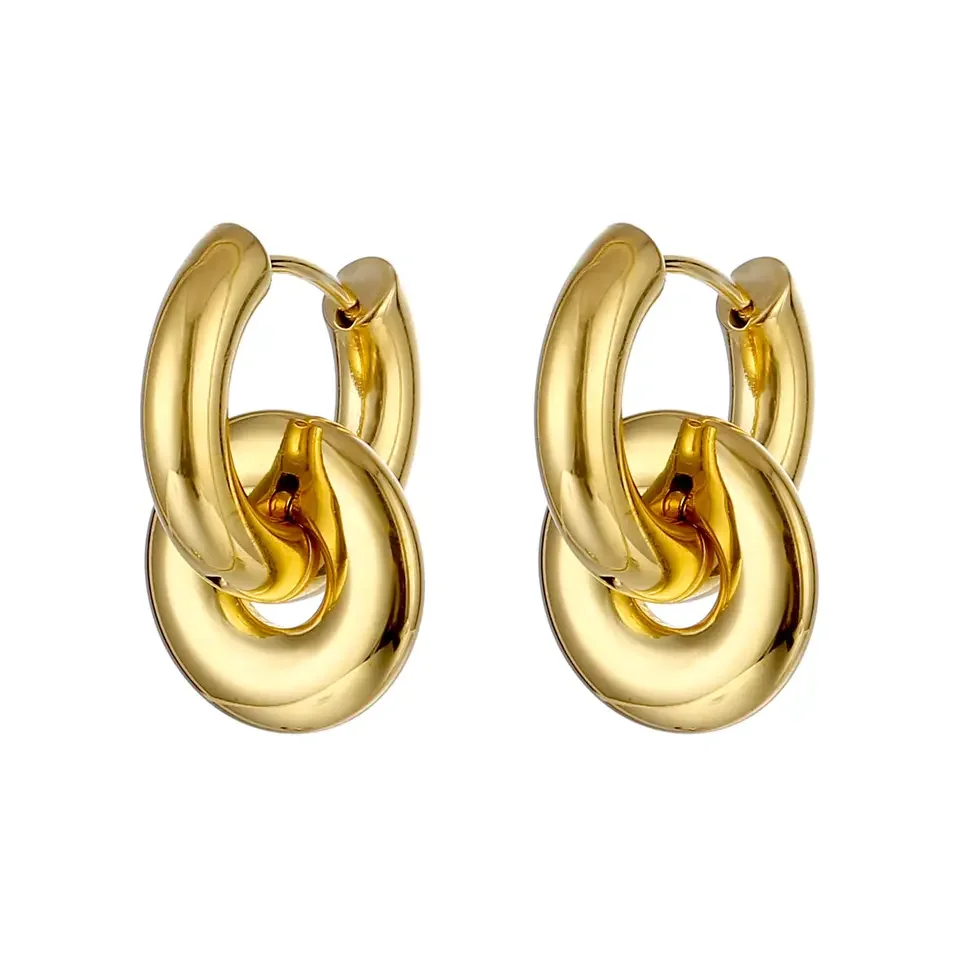 

Fashion Jewelry Stainless Steel Circle Drop 18k Gold Plated Small Tiny Huggies Clip Hoop Earrings for Women