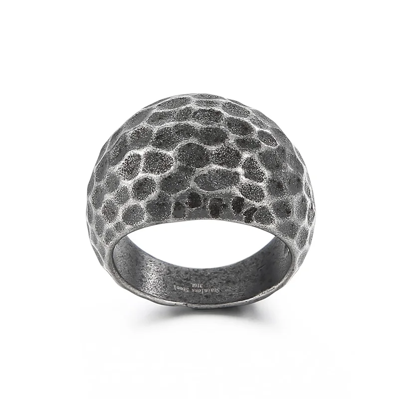 

KALEN Men Unique Retro Gold/Silver/Black Stainless Steel Pitted Surface Jewelry Ring