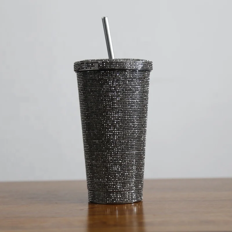 

500ML customized stainless steel twinkle diamond juice rhinestone bling tumbler for cold drink with straw