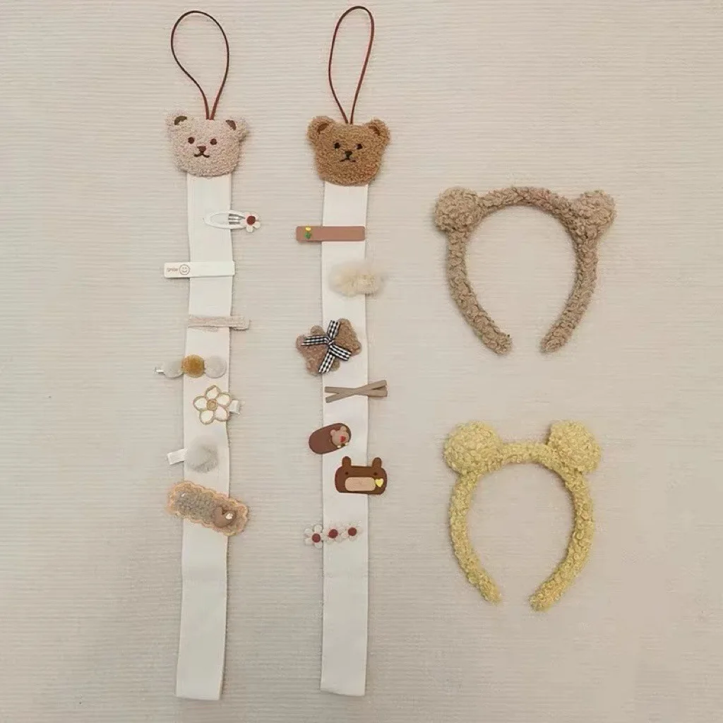 

Korean Cute Bear Hair Bow Holder Hanging Hair Clips Hanger Headband Storage Organizer for Baby Girls Room Decoration, Brown ,khaki