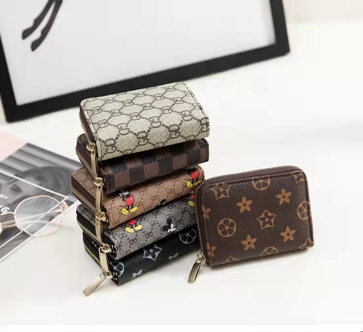 

Custom Trendy Designer Purse Vendor Small Mini Famous Brand PU Leather Cheap Ladies Women Man Cosmetic Card Holder Purse Wallet, Black purple red brown