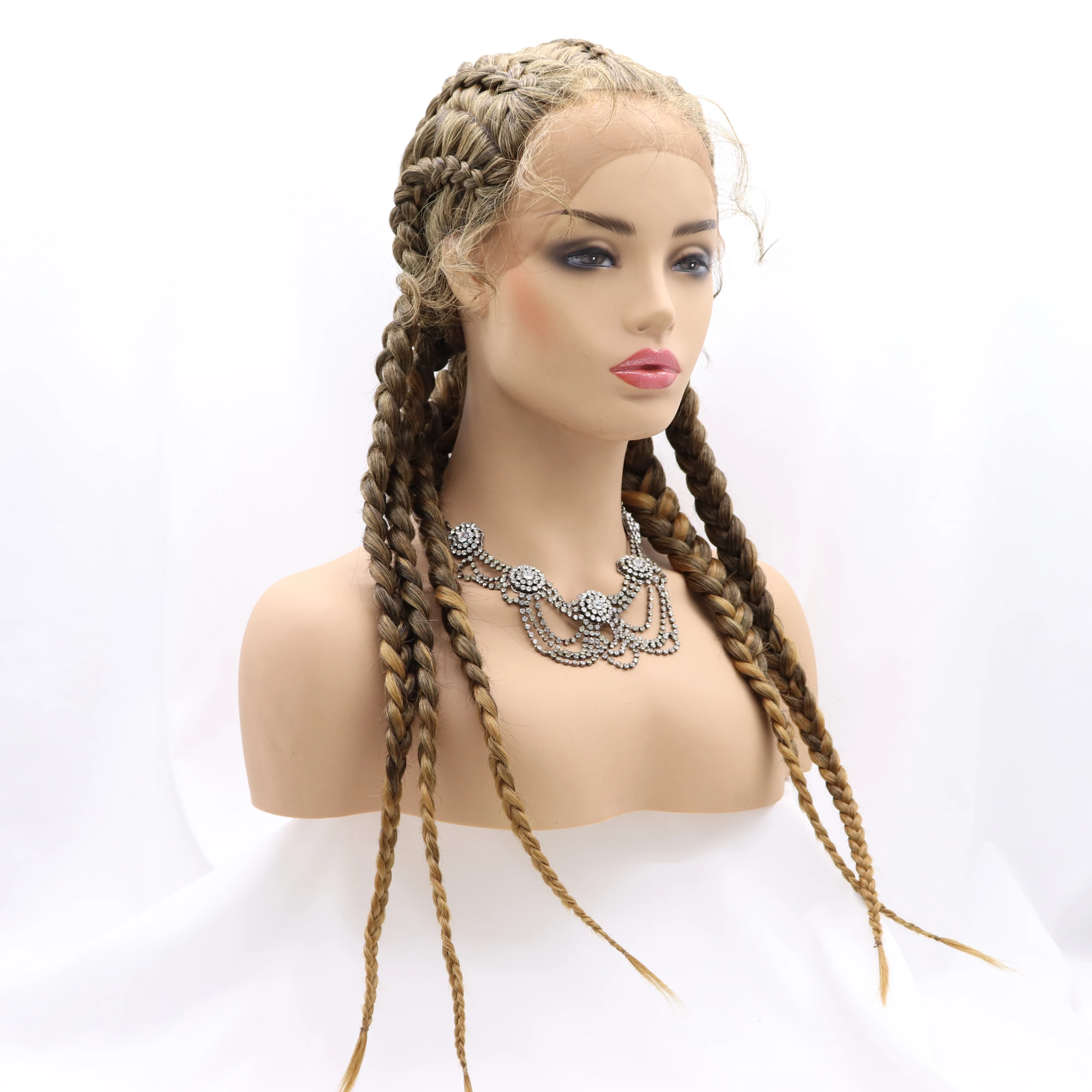

Highlight Color Braided Cornrow African Synthetic Wigs Box Braid Lace Front Wigs for Black Women, Colored wig