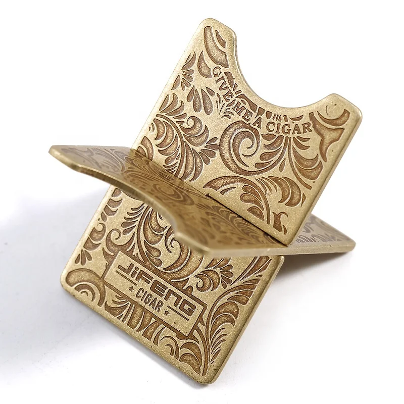 

JIFENG factory in China JF-099 3.8*3.5*3.3cm 40g new foldable brass copper metal pattern design custom cigar rest holder stand, Brass, vintage,copper