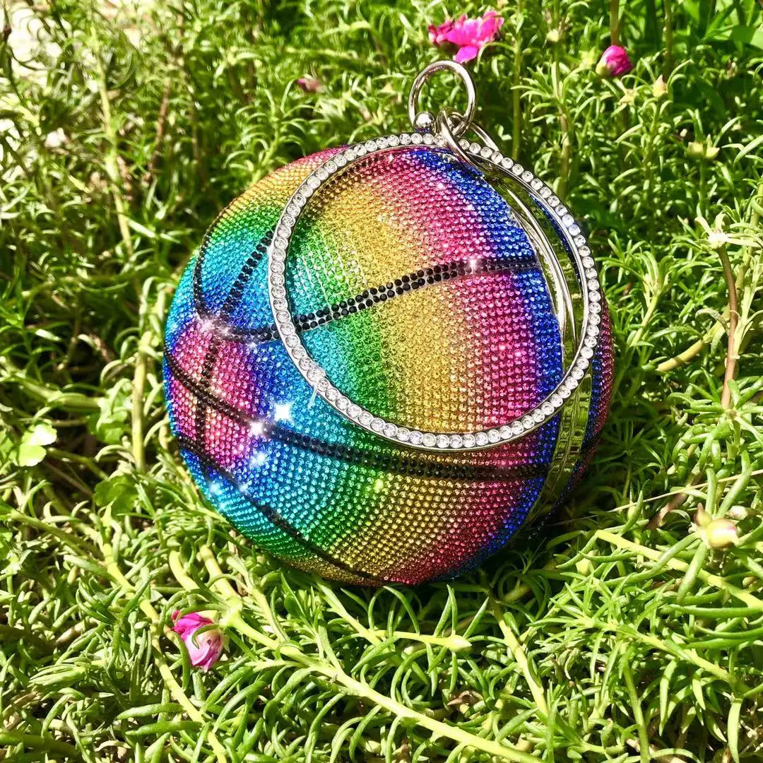 

Diamond Clutch rainbow Basketball Purse Handbag Crystal Rhinestone Bling Basketball Bags