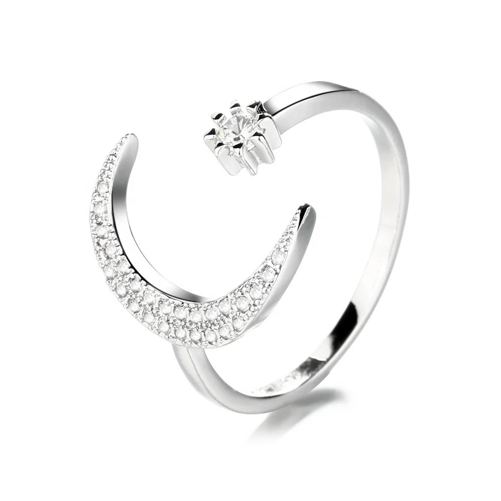 

China Manufacturer Fashion Wholesale Open Size 925 Silver Crescent Moon Ring, As customer request