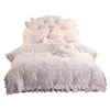 French Korean style Lace flannel fleece luxury romantic wedding comforter quilt cover bedding set with lace