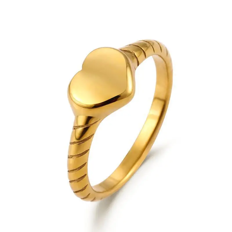 

MICCI High End Wholesale Custom Non Tarnish Free Jewelry 18K Gold Plated Stainless Steel Twisted Croissant Dome Heart Ring
