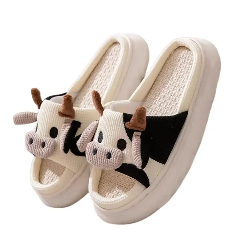 

Comfortable Cows Frog animal Four Seasons Linen Opening PVC Bottom Summer Sandals and Slippers Linen Slippers