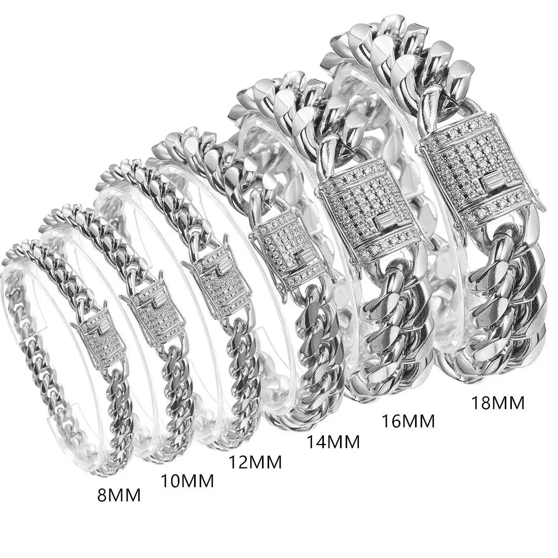 

HOVANCI Personalized 8/10/12/14/16/18mm Cuban Bracelet CZ Luxury Classic Cuban Link Chain Stainless Steel Bracelet for Men