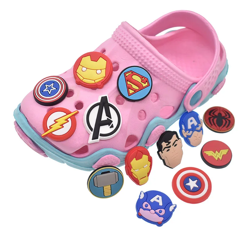 

2021 Designer High Quality Anime Avenger Cartoon Characters Croc Soft PVC Clog Charms for Sandals Super Hero Shoe Charms