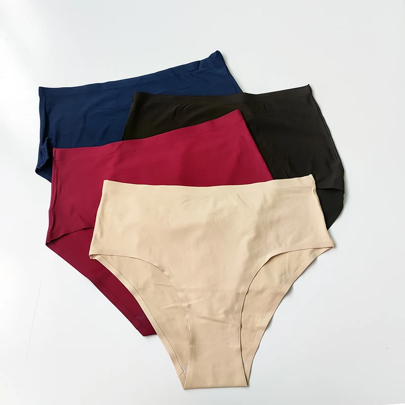 

Hot Selling Women Plus Size Silk Underwear One Piece Satin Brief Solid Color High Waist Seamlss Panties, 4 colors,accept to custom