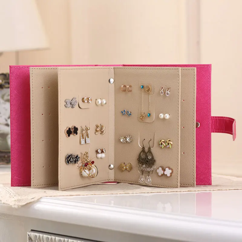 

Portable Women Fashion Leather Jewelry Book Storage Bag Stud Earrings Collection Book Box Storage Accessories