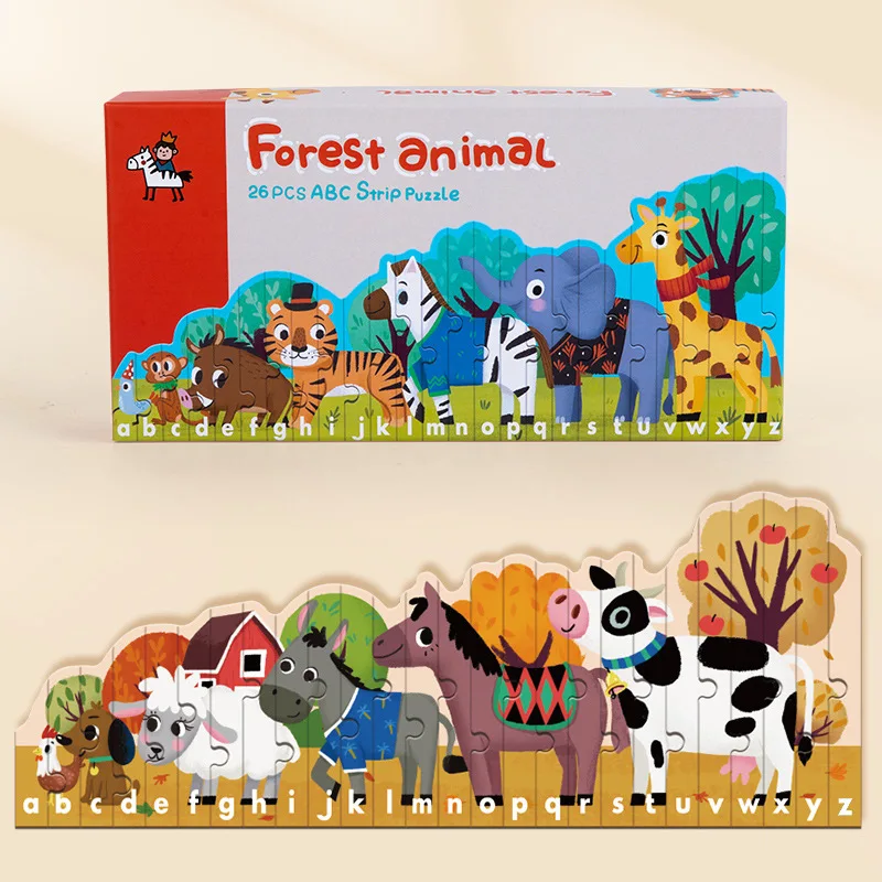 

Montessori wooden animal farm sticks puzzle toys kids dinosaur shaped jigsaw Irregular alphabet early education board games