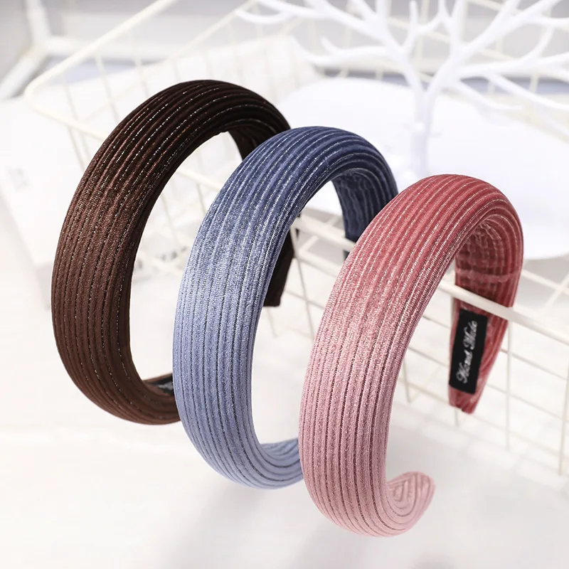 

New High-end Corduroy Sponge Headband Women Korean Solid Color Cloth Hairbands Hair Accessories Wholesale, 8 colors