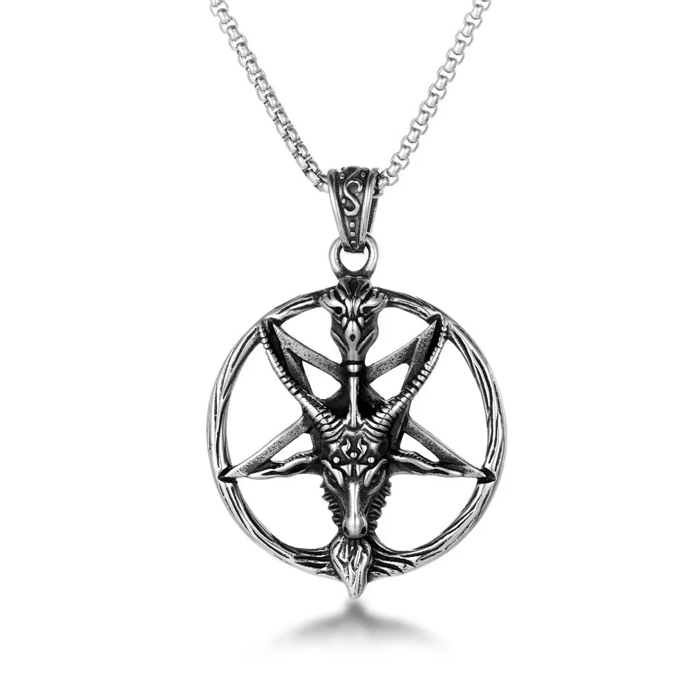

Amazon Top Satanic Jewelry Baphomet Satan Lucifer Goat Pendant Antique Vintage Stainless Steel Star Necklace for Men, Silver/gold/rose