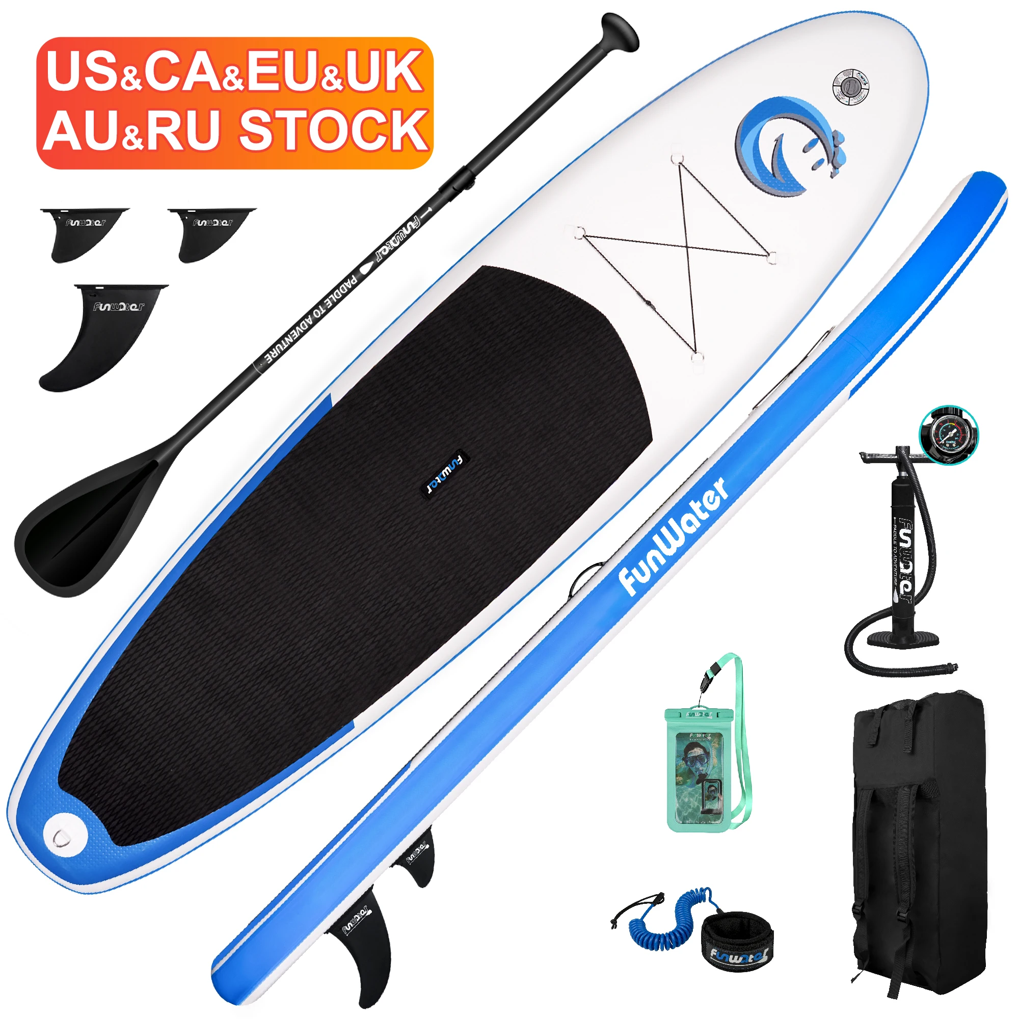 

FUNWATER Dropshipping OEM 11' blue paddle surf inflatable stand up paddle pvc board wakeboard surfboard isup sup board surf sub
