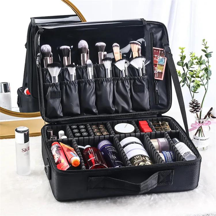 

Travel Makeup Train Case Makeup Cosmetic Case Organizer Portable Artist Storage Bag With Adjustable Dividers, Black