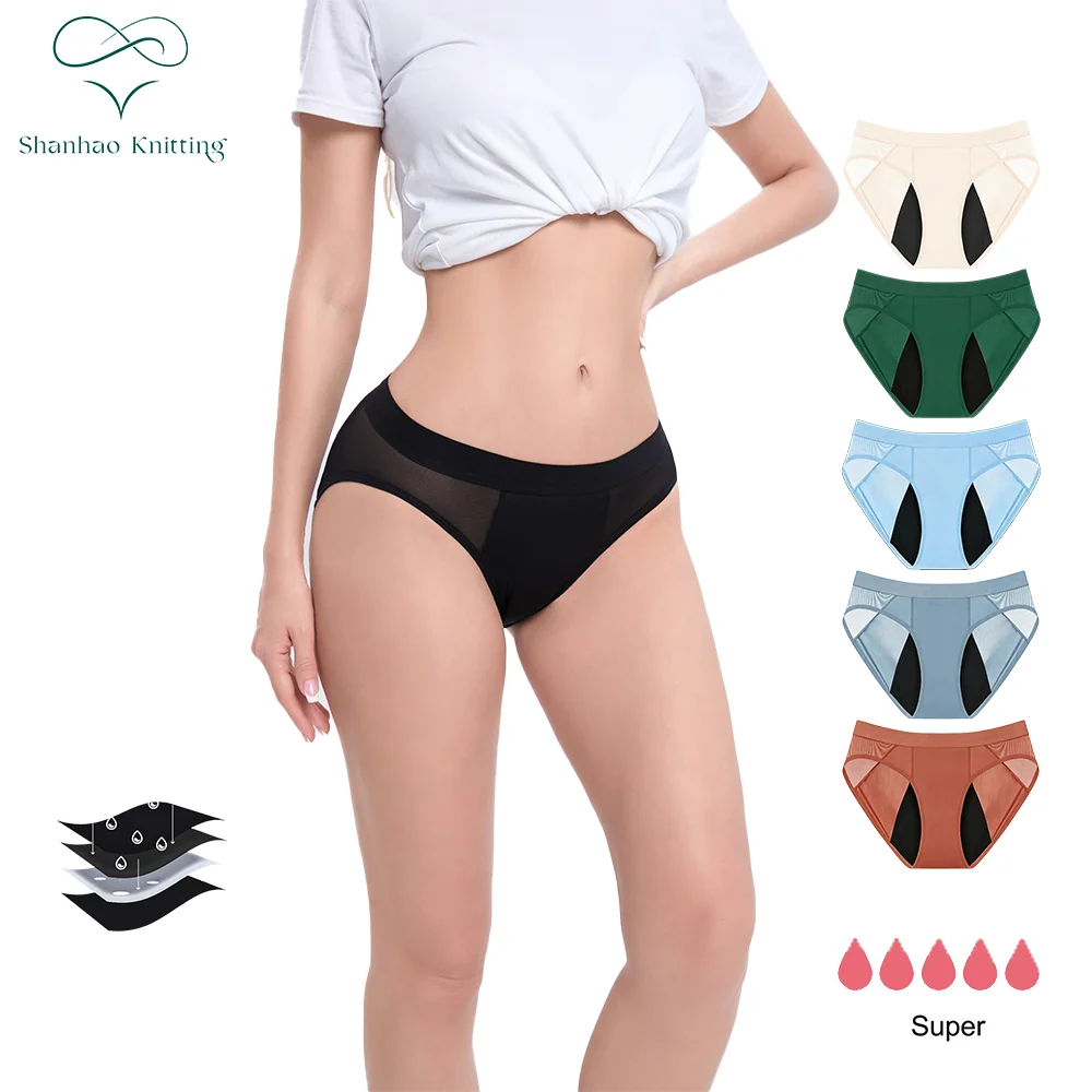 Shanhao Reusable Mesh Leakproof Panties Organic Cotton Bragas Menstruales High Leg Cut Heavy Flow Menstrual Period Panties