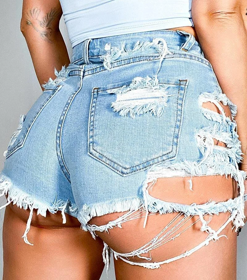 

2021 New Fashion Womens Jean Shorts Irregular Torn Hole Stretch Denim Short Jeans Pants For Woman