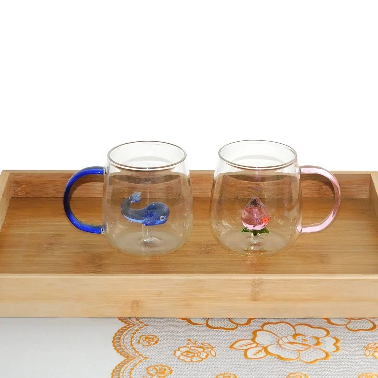 

borosilicate heat-resistant glass cup with three-dimensional animal, Clear