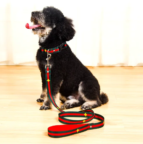 

Red Green Bee Embroidery Belt Set Pet Leash With Metal Buckle Medium Dog Collar