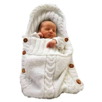 

E669 Newborn Winter Knit Hooded Swaddle Sweater Tassel Crochet Handmade Button Knitted Blanket Baby Wool Warm Sleeping Bags