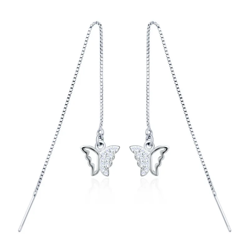 2025 Silver Color Long Butterfly Drop Earrings Fashion Summer Jewelry for Women Girls for Engagement Wedding Parties Zircon