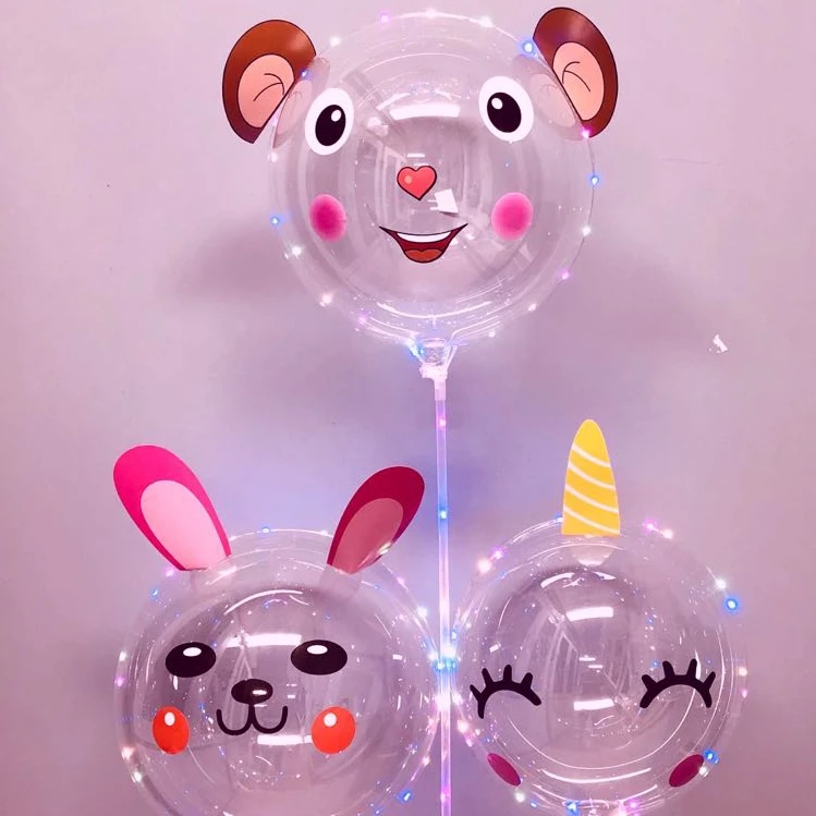 Cheap cartoon Bobo ballon 24 inches LED balloons lights up for Christmas Wedding Party Decoration flashing globos with sticks