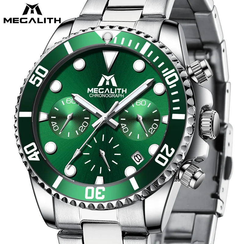 

MEGALITH Men Watch Top Luxury Brand Big Dial Sport Watches Mens Chronograph Quartz Wristwatch Date Male Clock Relogio Masculino