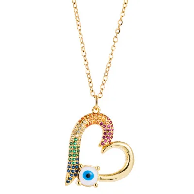 

24K Gold Plated Hollow Heart Crystal Evil Eyes Pendant Necklaces Creative Micro CZ Paved Love Heart Turkey Eyes Necklaces