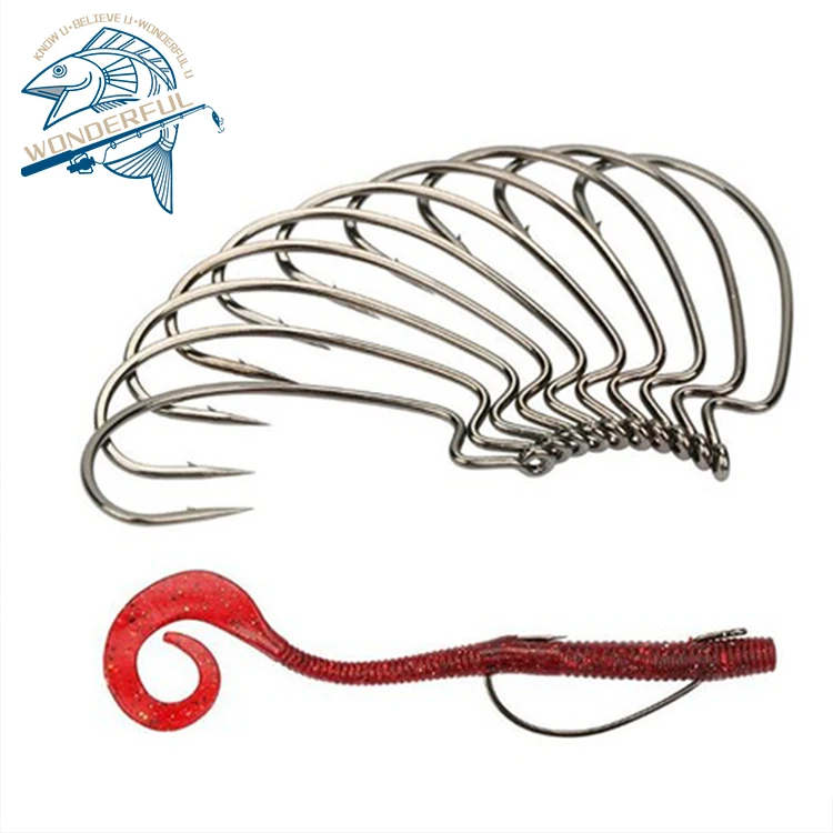

High Quality Red Black Nickel High Carbon Steel Sharp Barbed Soft Worm Lure Crank Fishing Hook, Taupe