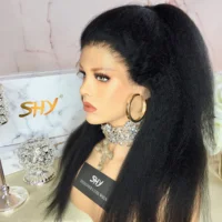 

Luxury SHY hair 150%density lace wigs 100 virgin human hair kinky straight 13*6 lace front wig with single knot for black women