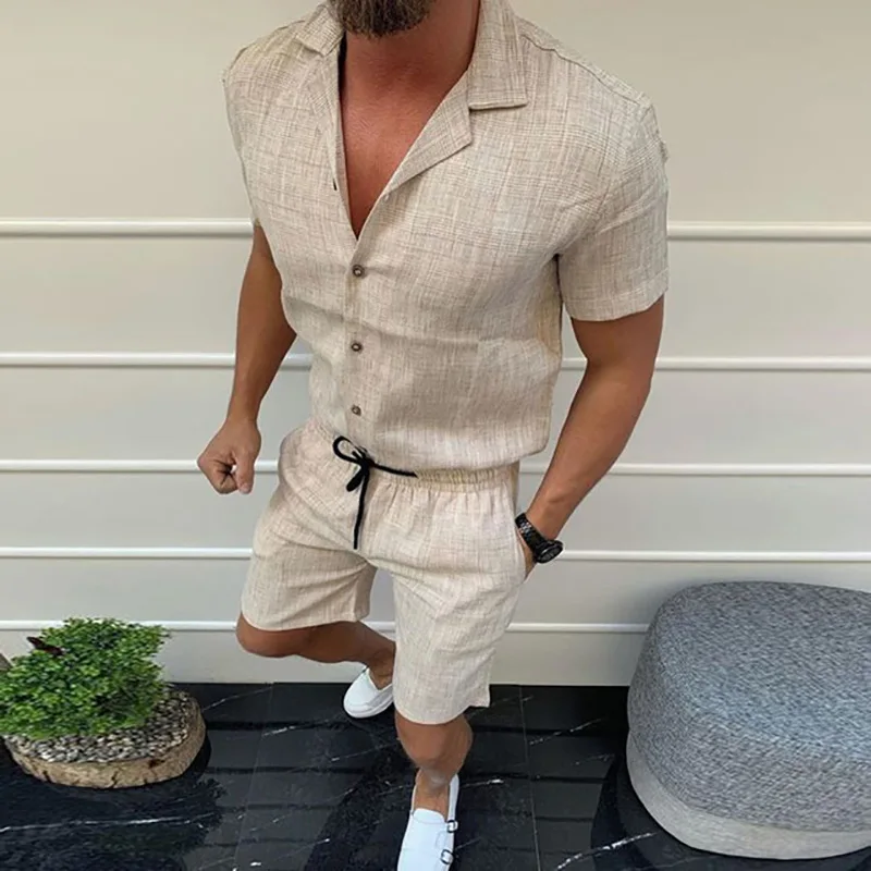

Unique Design Vintage Casual Men sweatsuit Solid Color Short Sleeve T-shirt Short Pants Fashion Mens Two Piece Set