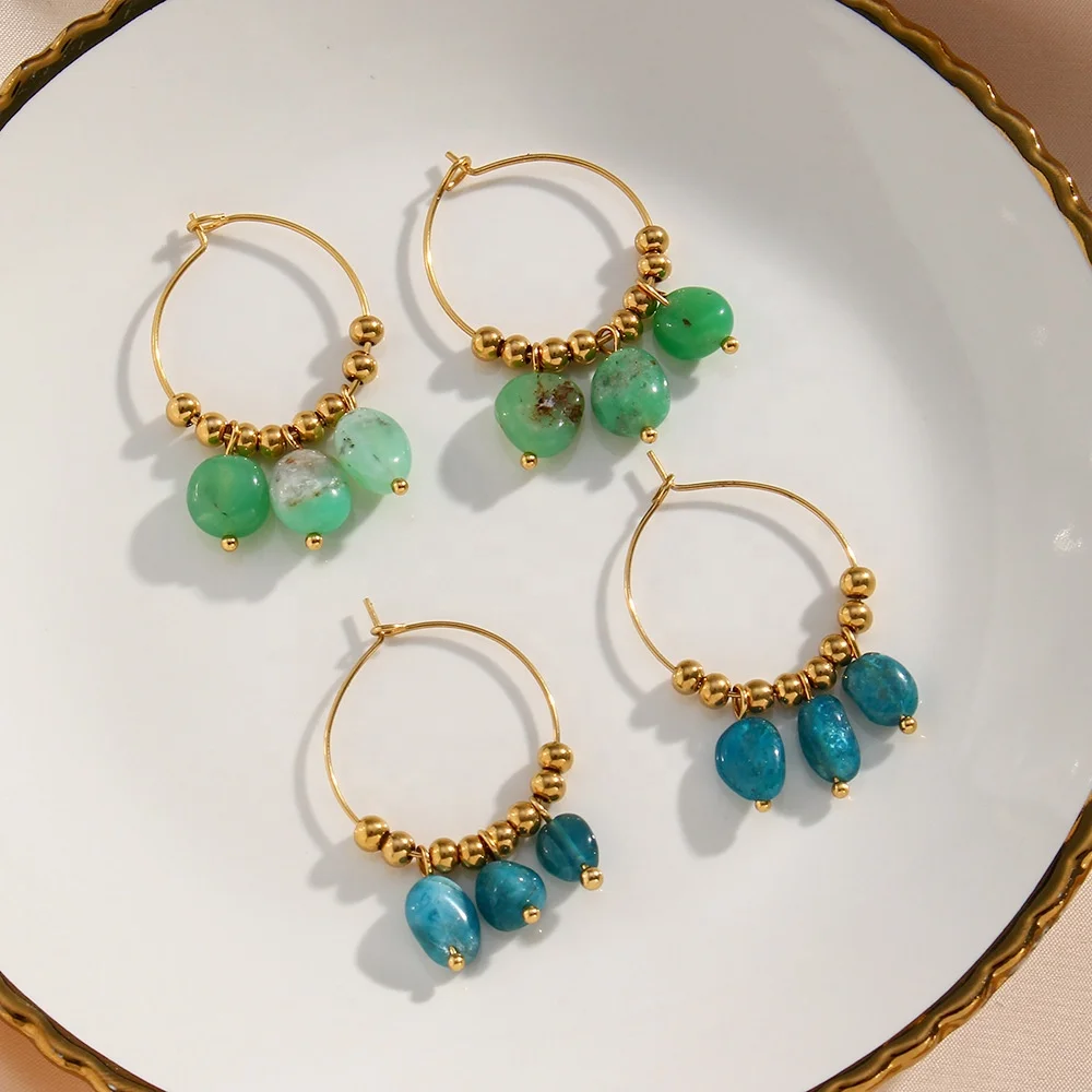 

MICCI 18k gold plated fashion amazonite stone earrings jewelry niche luxury design sense of three natural stone retro earrings