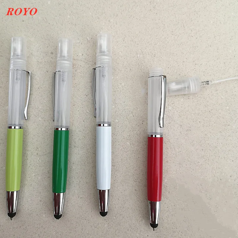 

Custom Ballpoint Pen With Spray Disinfection Perfume Pen Liquid Hand Soap Mosquito Repellent Stylus Touch Plastic Pen Sprayer, 5 colors and custom