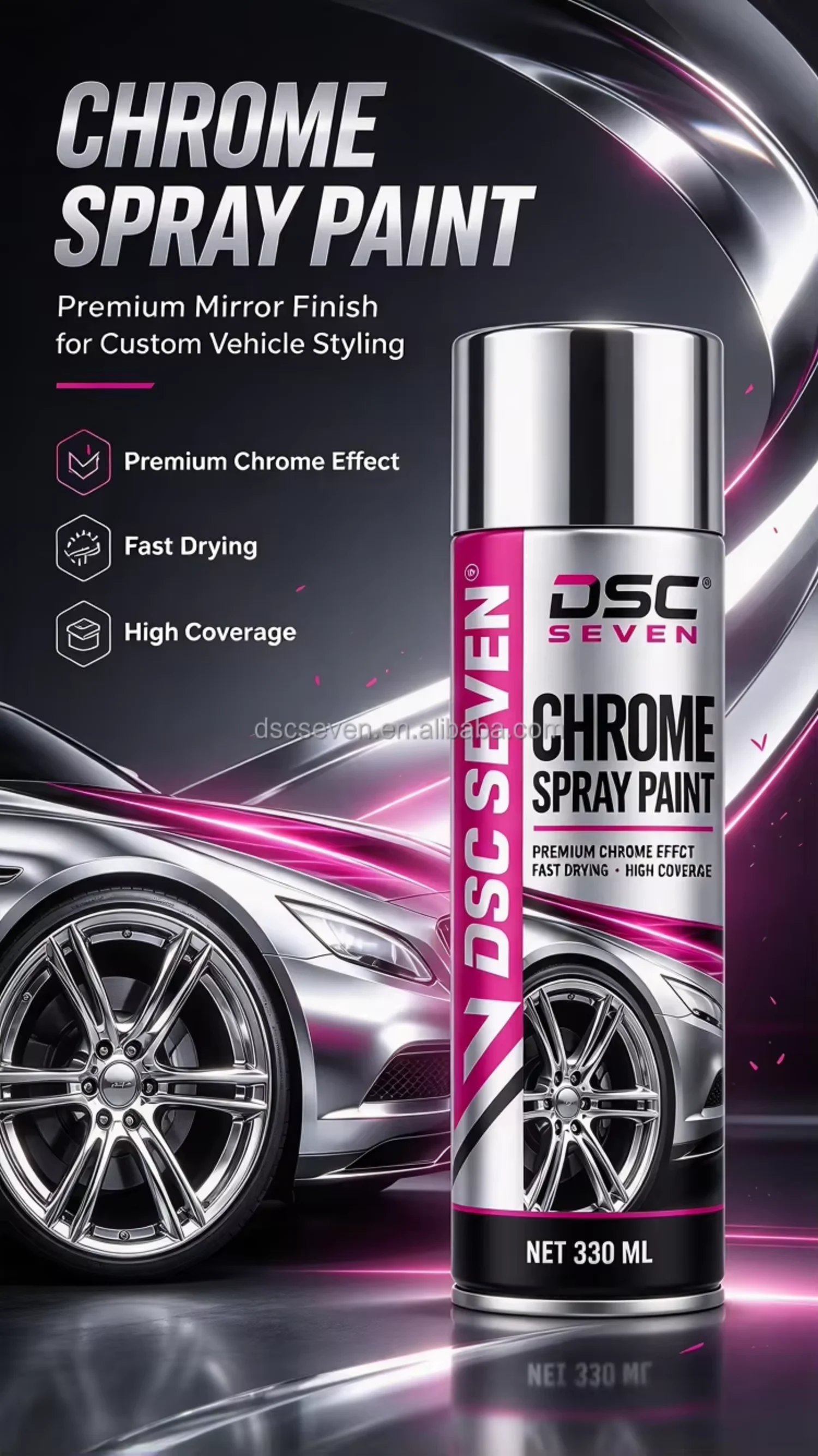 DSC SEVEN Chrome Effect Aerosol Paint 330ml 350ml High-Coverage Silver Metallic Spray Paint DSC SEVEN Chrome Effect Aerosol Paint 330ml 350ml High-Coverage Silver Metallic Spray Paint