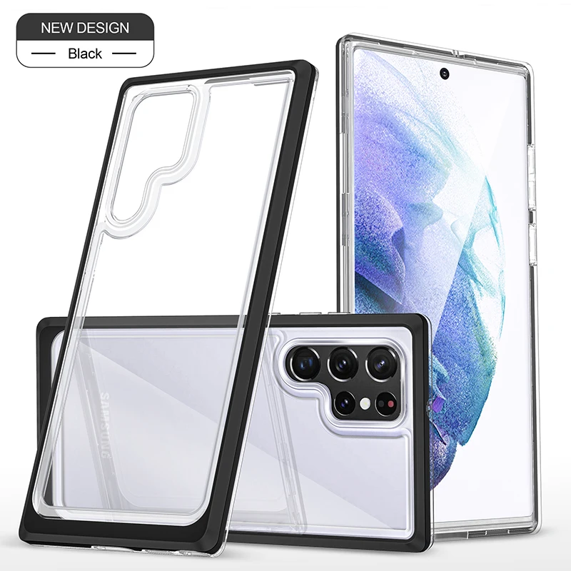 

for s22 ultra shockproof clear acrylic phone cover 3 in 1 transparent pc tpu phone case for samsung galaxy s22 s21