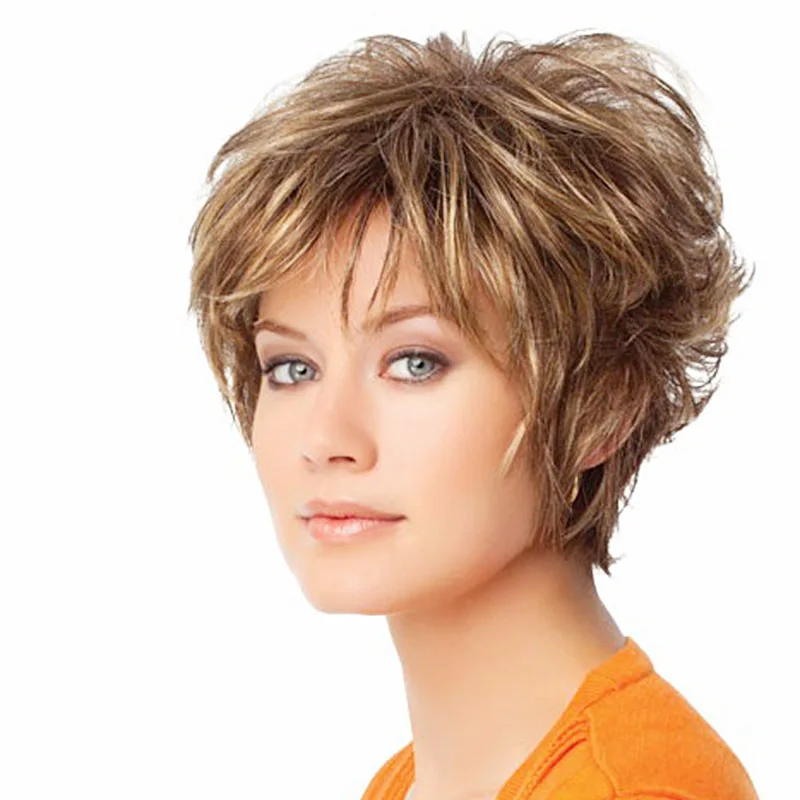 

Wig Pixie Cut Wigs Short Curly Layered Hair Heat Resistant Synthetic Fiber Brown Mix Blonde Color