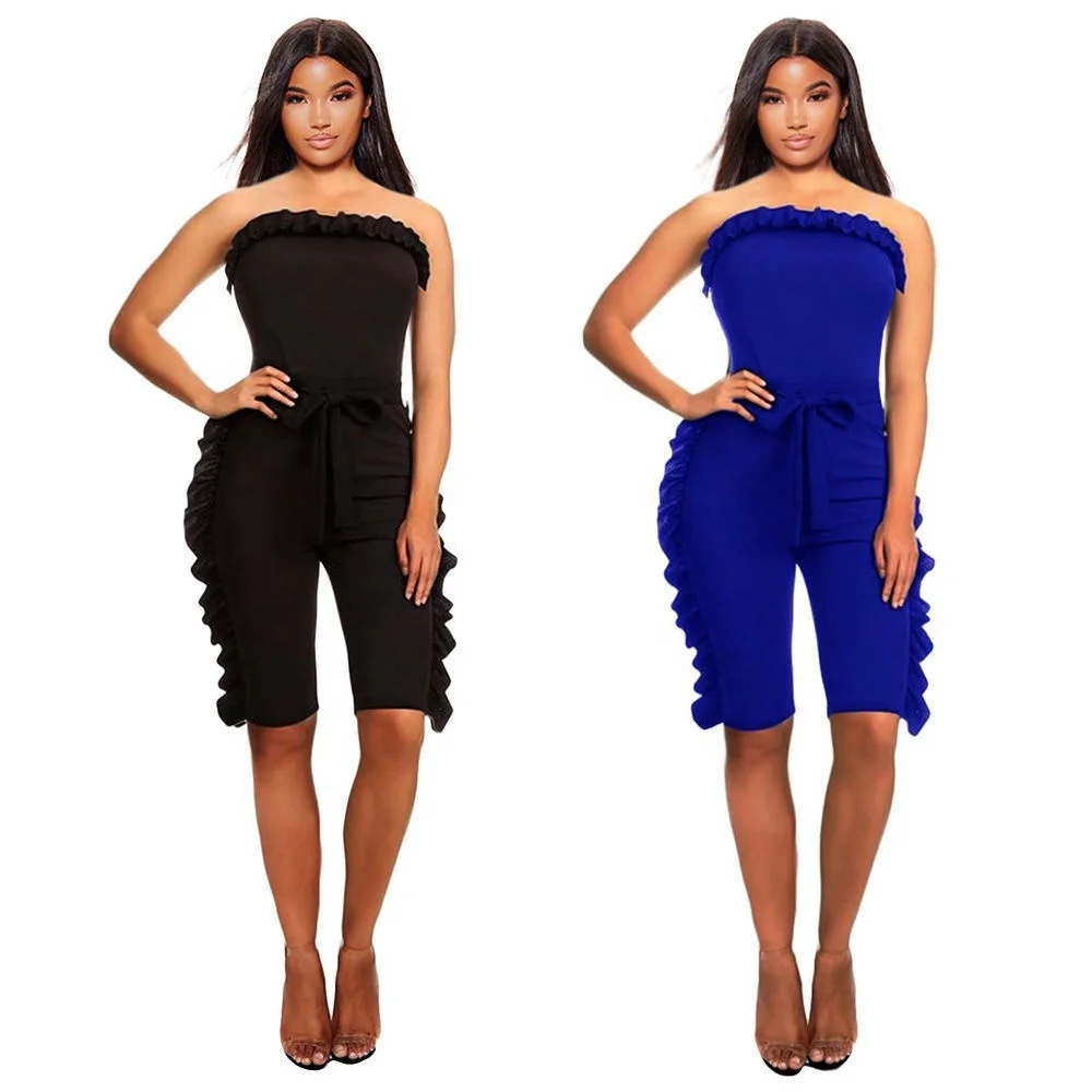 

MT72-8573 Wholesale ladies short shorts solid color strapless club outfit 2021 summer jumpsuit for ladies