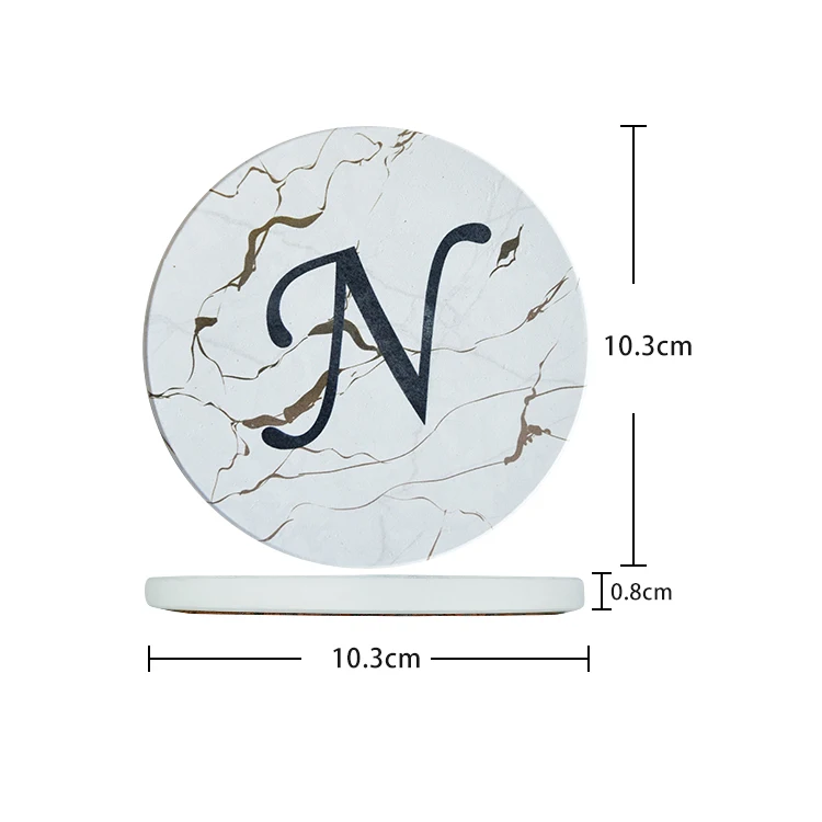 

Wholesale Amazon Letter Design Round Blank White Ceramic Marble Coaster Holder