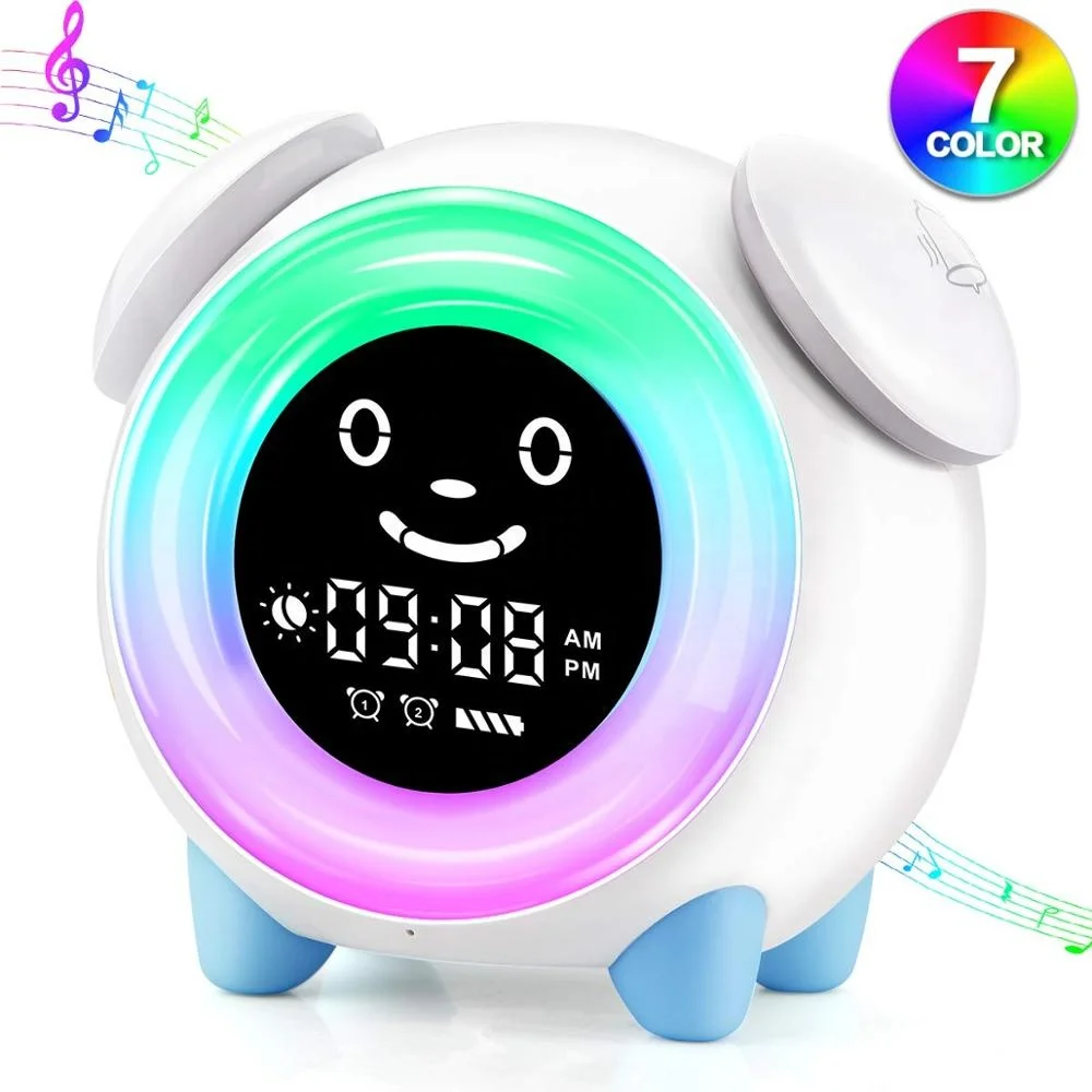 

Pig sleep trainer brand new Internal battery Adjustable Brightness 7 Color Night Light Kids Alarm Clock, Customized color