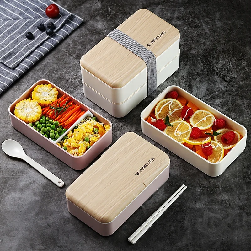 

Wheat Straw Reusable Food Container Lunch Box Microwave Heated Storage Double Layer Food Bento Take Away Lunch Box With Lid