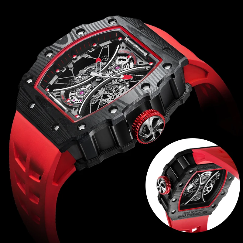

3AAA Richard Carbon Fiber Watch 5 BAR Hollow Out Design brand Luxury RM Watch Mechanical for Richard Mill Automatic Skeleton