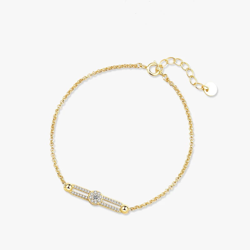 

Trendy 925 Sterling Silver 18K Gold Plated Cross Chain Cubic Zirconia Micro Pave Paper Clip Zircon Bracelet Women