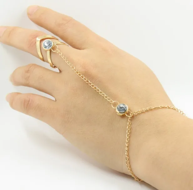 

Gold Big Crystal Ring Bracelet for Women Wrist Chain Jewelry Fashion Hand Back Chain Bangles Fashion Female Link Ornaments, As shown