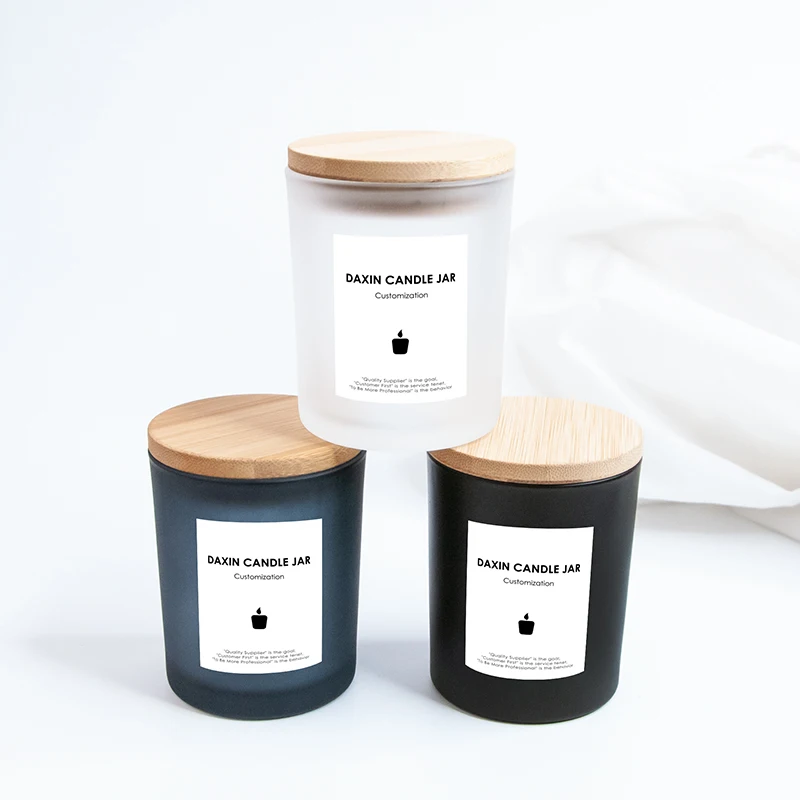 

Custom Thick Glass Candle Jar Frosted White Matte Black Candle Vessels with with Airtight Lids Gift Box for Relaxation