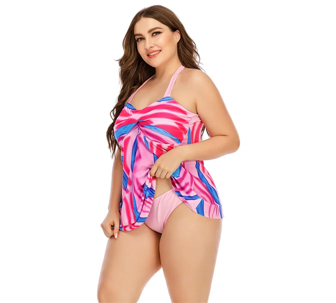 

Wholesale Plus Size Women Two Pieces Swimwear Color Block Halter Swimwear 2022 Women Dresses